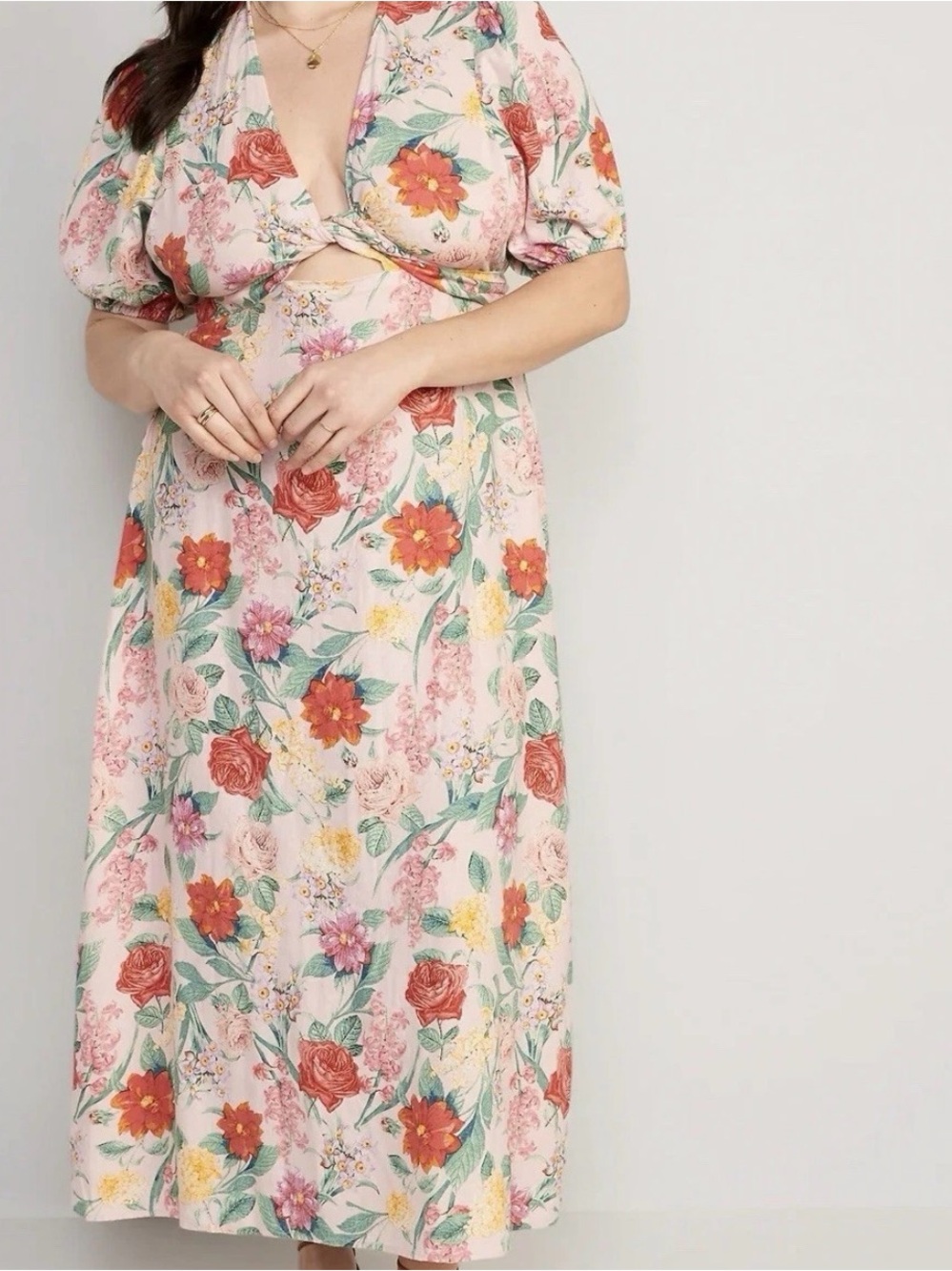OLD NAVY Floral Pink Cutout Midi Dress Size L